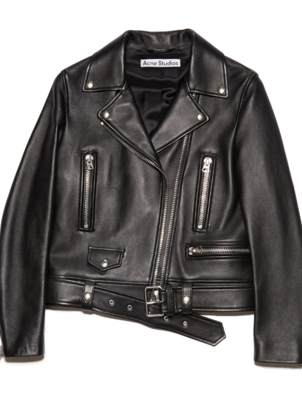 Acne Black Leather Moto Jacket with Belt